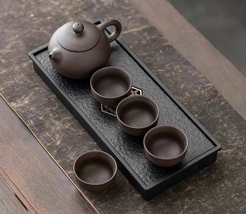 Five-piece Purple Clay Teapot Set with Tea Tray